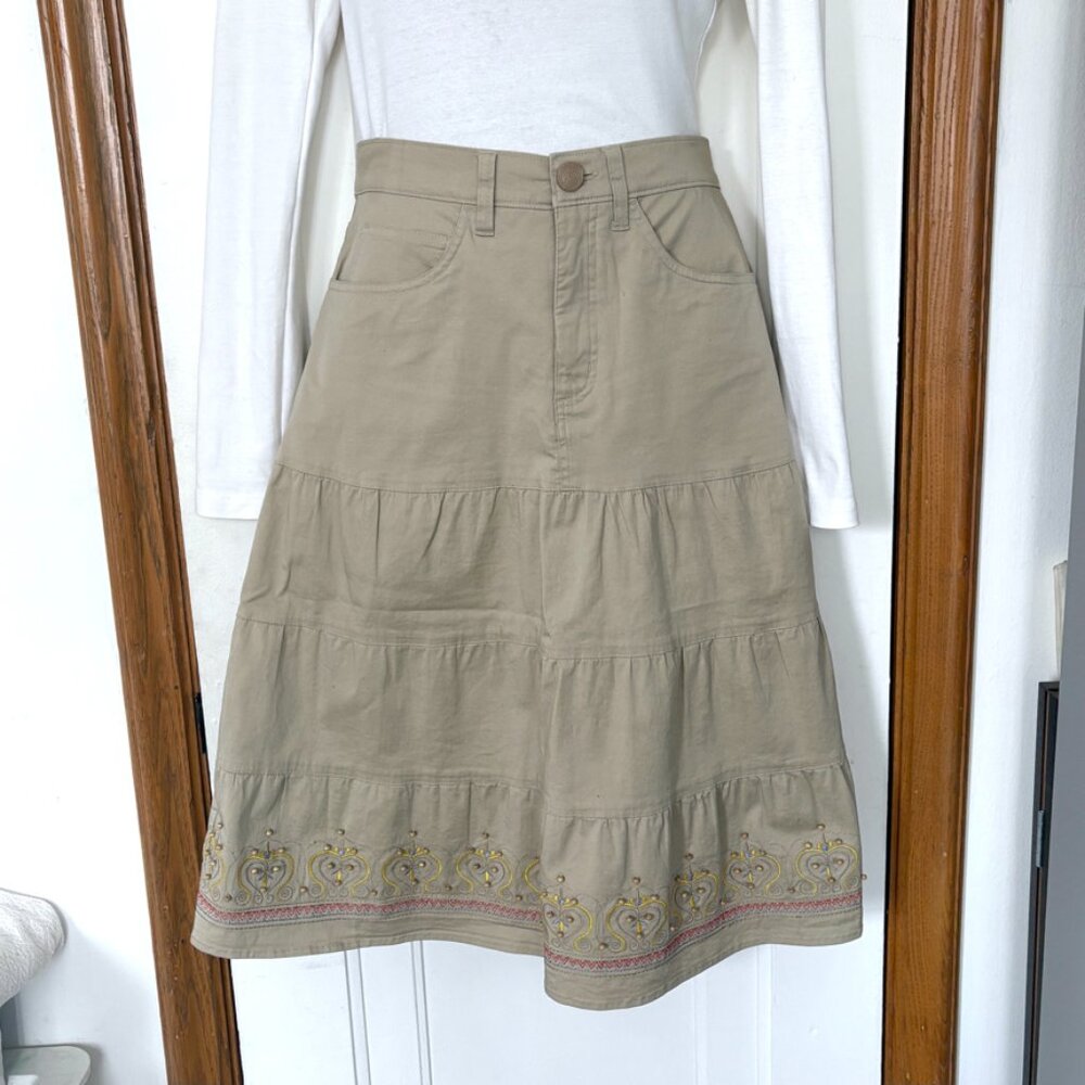 Tiered Ruffled Mid-Length Skirt | 100% Cotton Flared Skirt